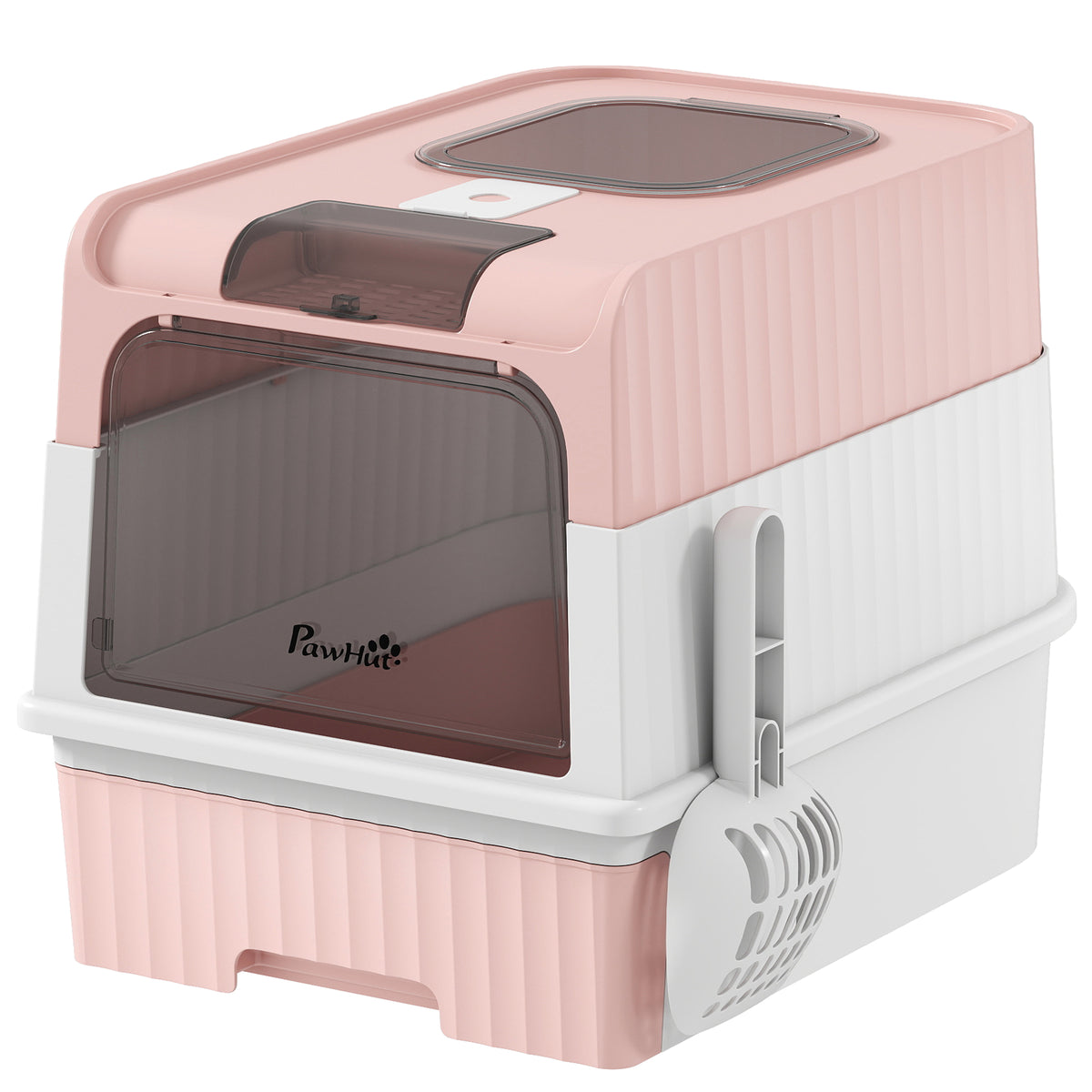 PawHut Enclosed Cat Litter Box with Removable Tray, Scoop and Deodorizer, 48x35x36 cm, Pink