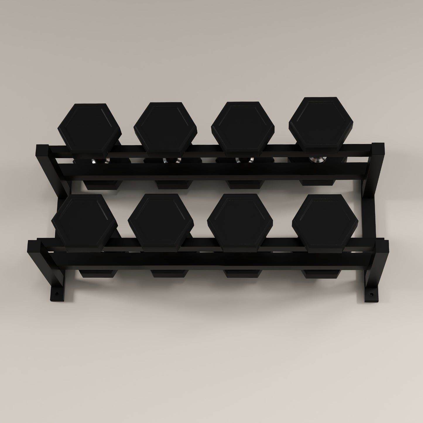 2-Tier Wall-mounted Dumbbell Rack for 70kg max, in Steel, 98x40x35 cm, Black - Borgè