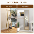 HOMCOM Vertical Wall or Floor Mirror with MDF Frame, 37x40x155 cm, Oak and Transparent