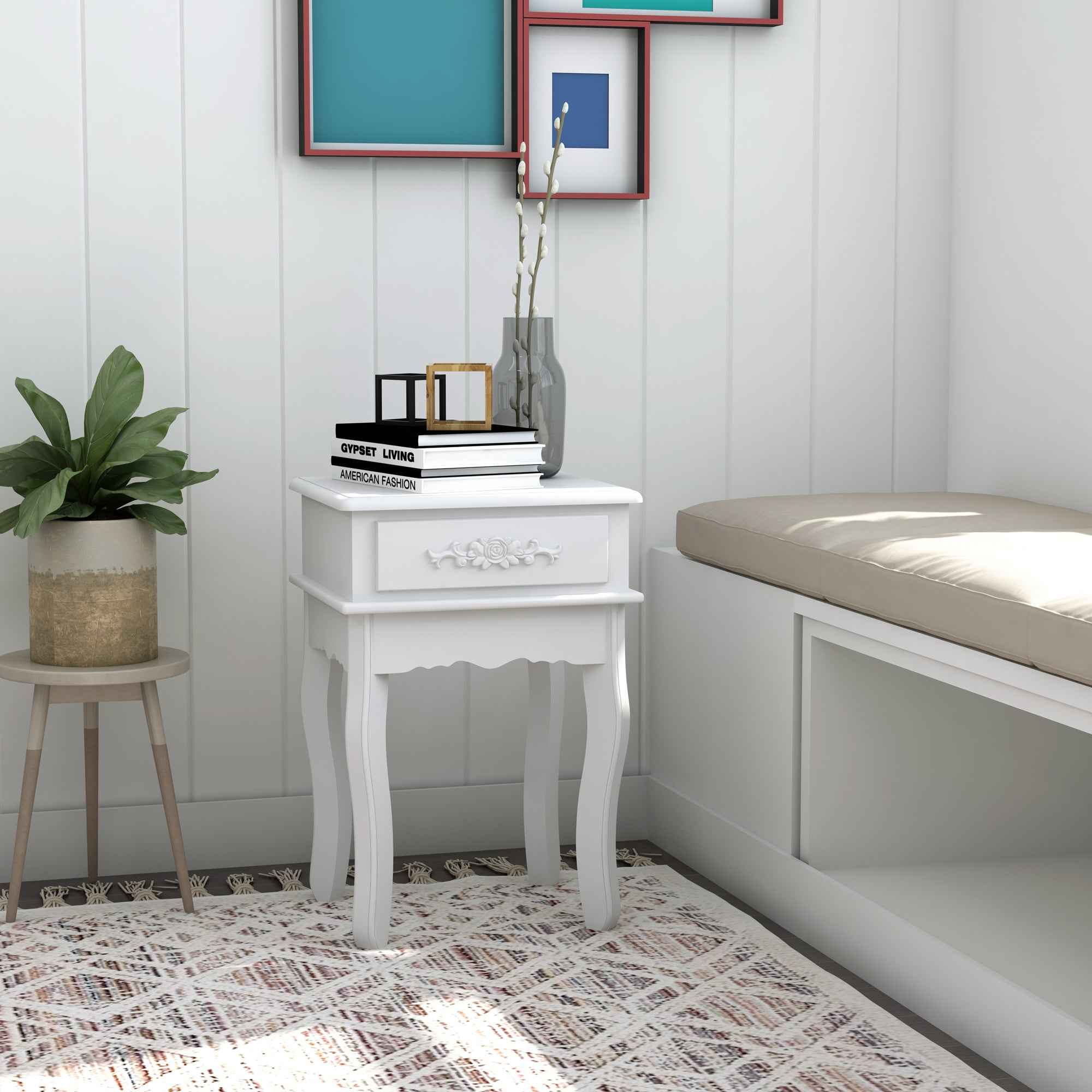 HOMCOM Modern Bedside Table with Drawer Multipurpose Wooden Cabinet