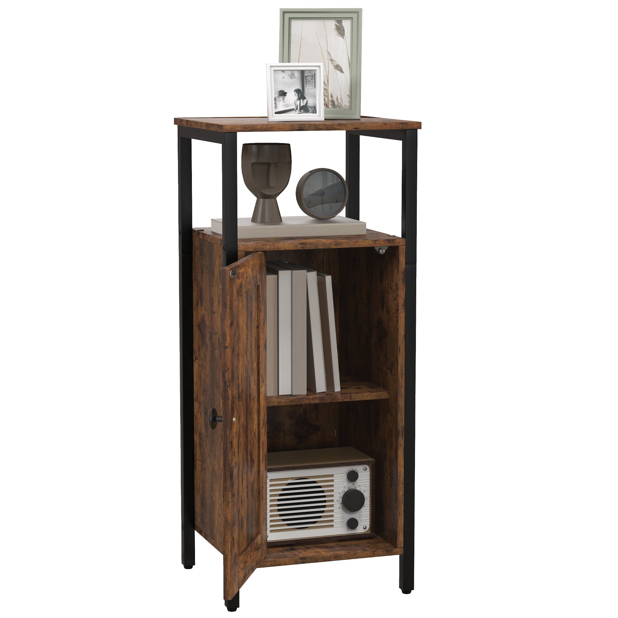 Industrial Bedside Table with 2 Shelves and Adjustable Internal Shelf, in Wood and Steel, 34x30x80 cm, Brown