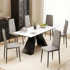Set of 6 Modern High-Back Dining Chairs in Faux Leather and Steel, 41x50x97 cm, Grey