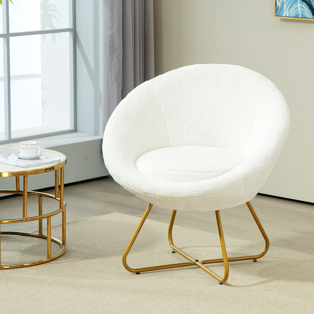 Faux Fur Bedroom Chair with Metal Legs, 75x66x79 cm, White