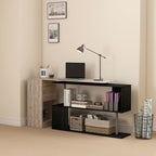 Space-Saving Corner Desk with S-Shaped Shelf, Wooden, 140x120x78 cm, Wood Effect Grey