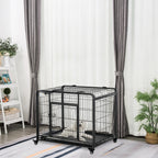 Folding Dog Kennel with Double Door and Lock, 4 Wheels with Brakes and Removable Bottom, 94x58x69.5 cm, Grey