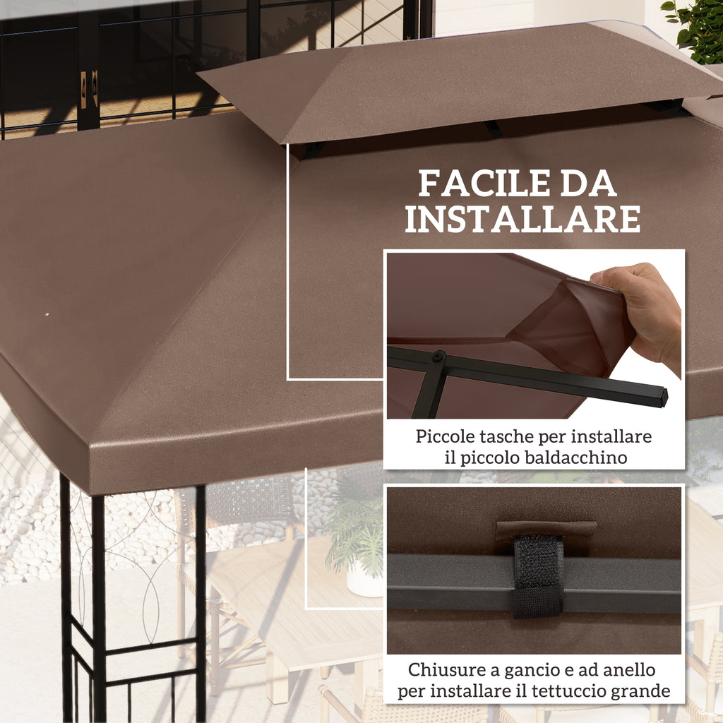 Garden Gazebo Cover Replacement Roof Anti-UV Waterproof Polyester 3x4m, Brown