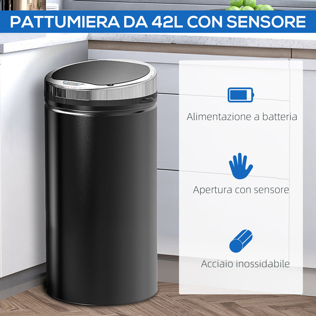 42L Automatic Trash Can with Infrared Sensor in Steel and Plastic, 30.5x30.5x68 cm