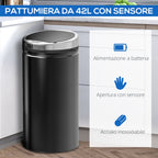 42L Automatic Trash Can with Infrared Sensor in Steel and Plastic, 30.5x30.5x68 cm