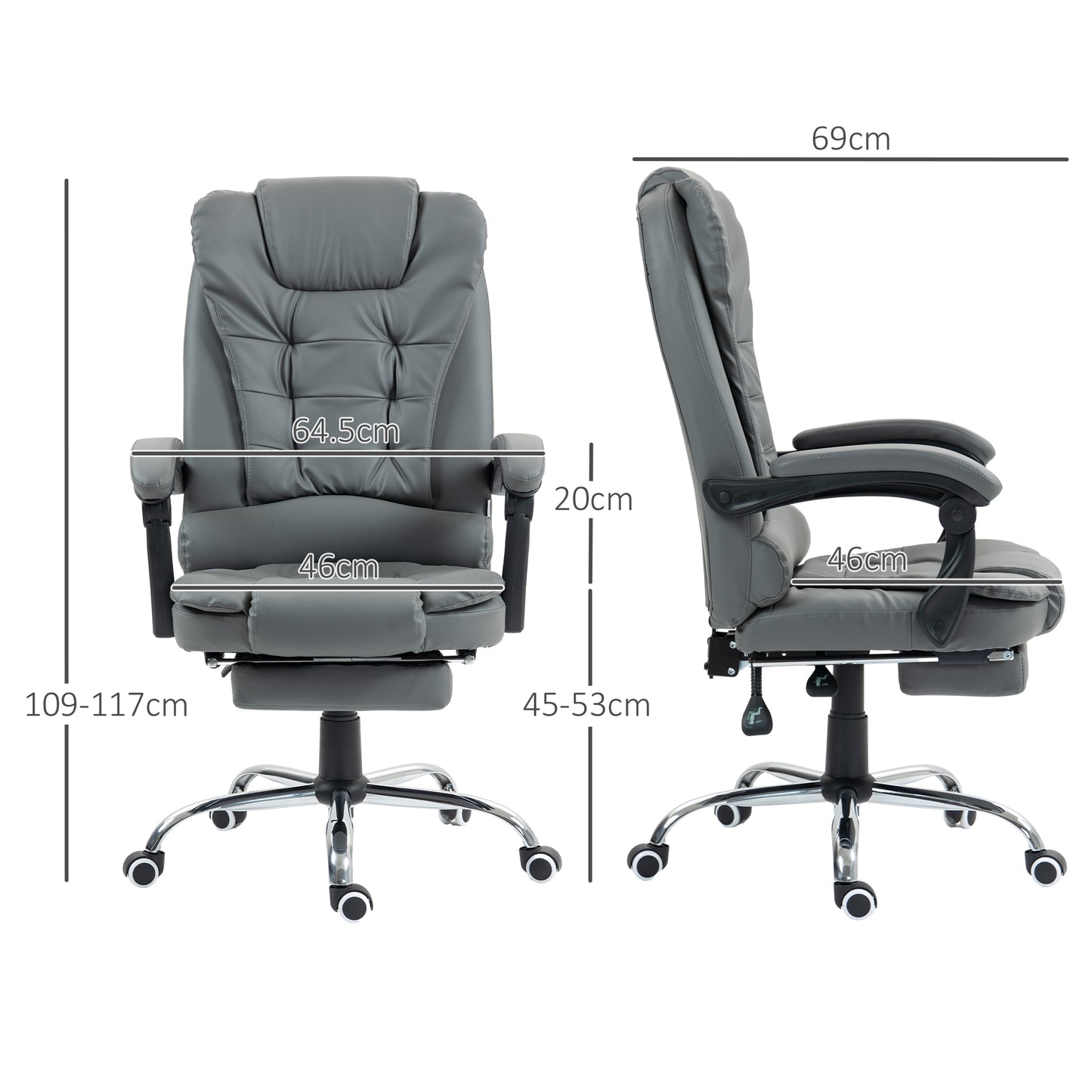 HOMCOM Ergonomic Office Chair 145° Reclining with Removable Footrest in Faux Leather, Gray