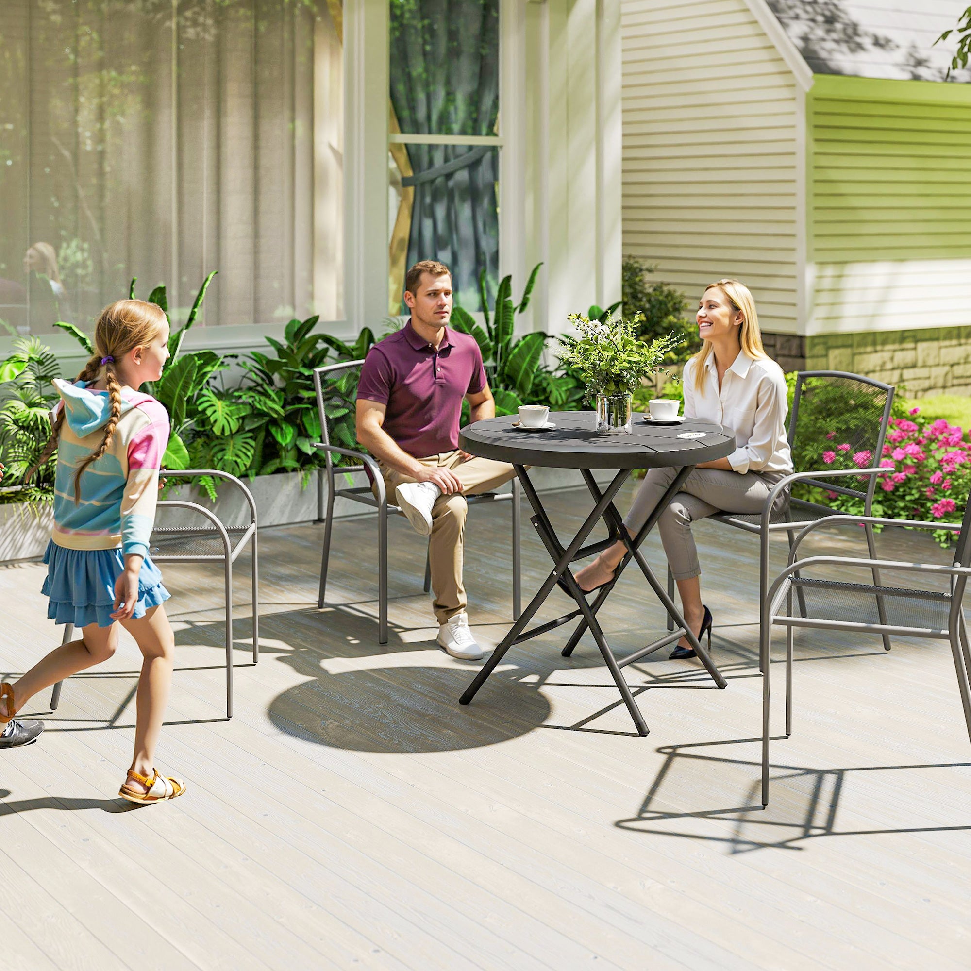 Outsunny Round Folding Garden Table for 4 People in Aluminum and HDPE Plastic, Ø80x73 cm, Gray