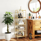Bathroom Shelf with 5 Height-Adjustable Shelves in Bamboo, 43.5x31.5x142 cm, Natural Wood