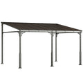 Outsunny 4x3 m Lean-to Pergola with Polycarbonate, Metal, and Aluminum Roof with Screws, Brown