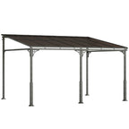 Outsunny 4x3 m Lean-to Pergola with Polycarbonate, Metal, and Aluminum Roof with Screws, Brown