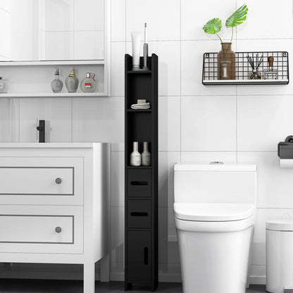 Bathroom Column with Shelves and Cabinets, Space-Saving Tall Wooden Cabinet 15x17x120cm, Black