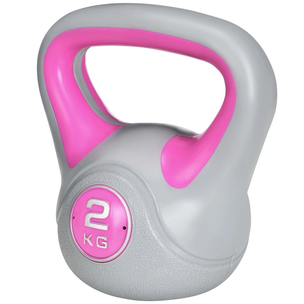 Kettlebell 8kg in PU and Sand with Flat Base and Handle for Deadlifts, Squats and Lifts, 18x10x20 cm, Pink - Borge' Group Limited