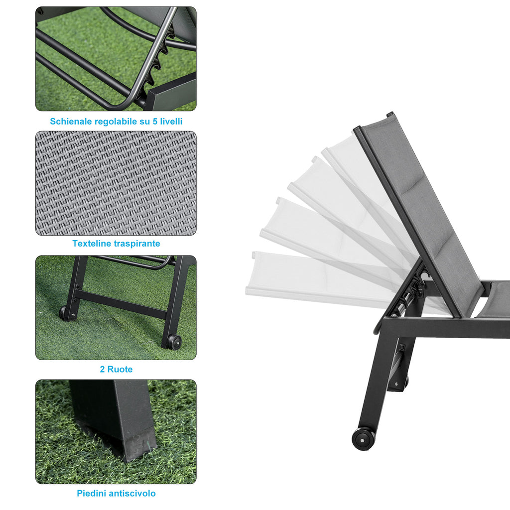 Outsunny 5-Level Reclining Garden Lounger with Padded Cover