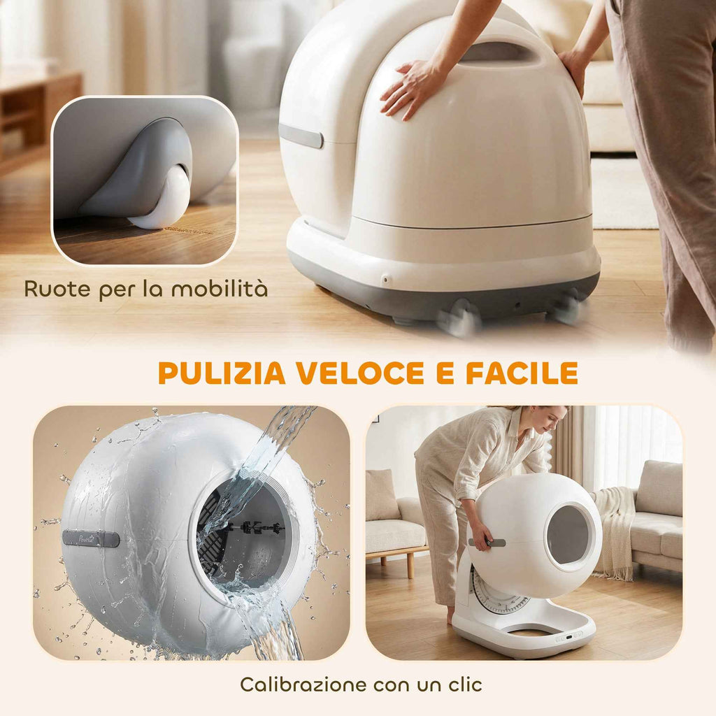 PawHut Self-Cleaning Litter Box with HD Camera, 7L Container and Sensors, in PP and ABS, 58.1x47.5x53 cm, White and Grey