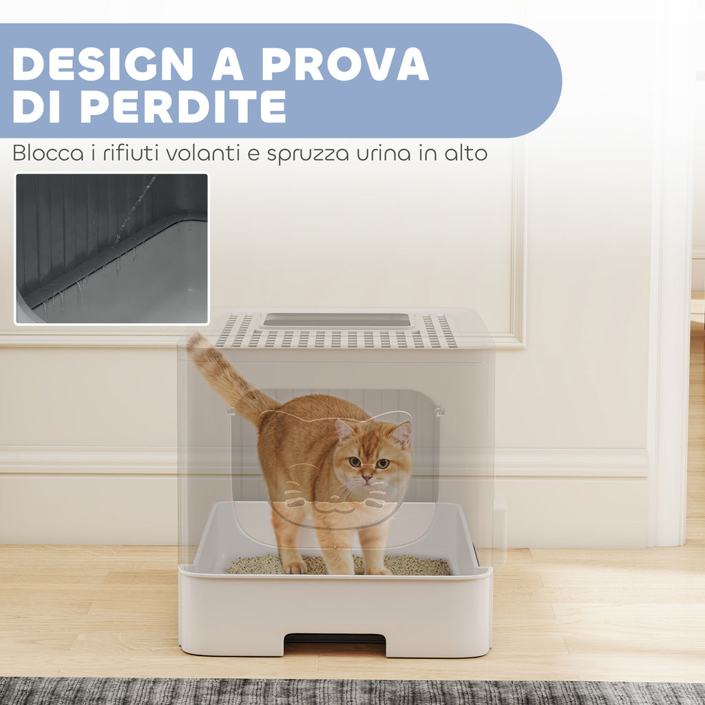 PawHut Cat Litter Box M 60L with Lid, Removable Tray, Scoop, Anti-Leak, Easy to Clean, Grey