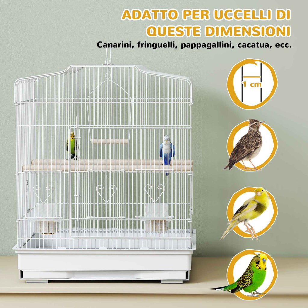 PawHut Portable Bird Cage with Handle, Removable Tray and 5 Doors, Perches and Swing, White