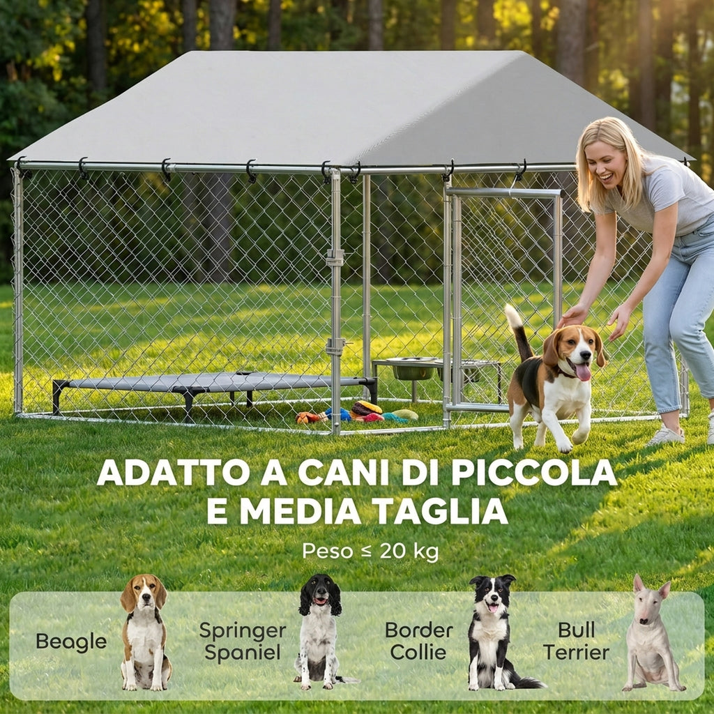 PawHut Outdoor Dog Playpen, Galvanized Steel with PE Roof, Anti-UV, Waterproof, Silver