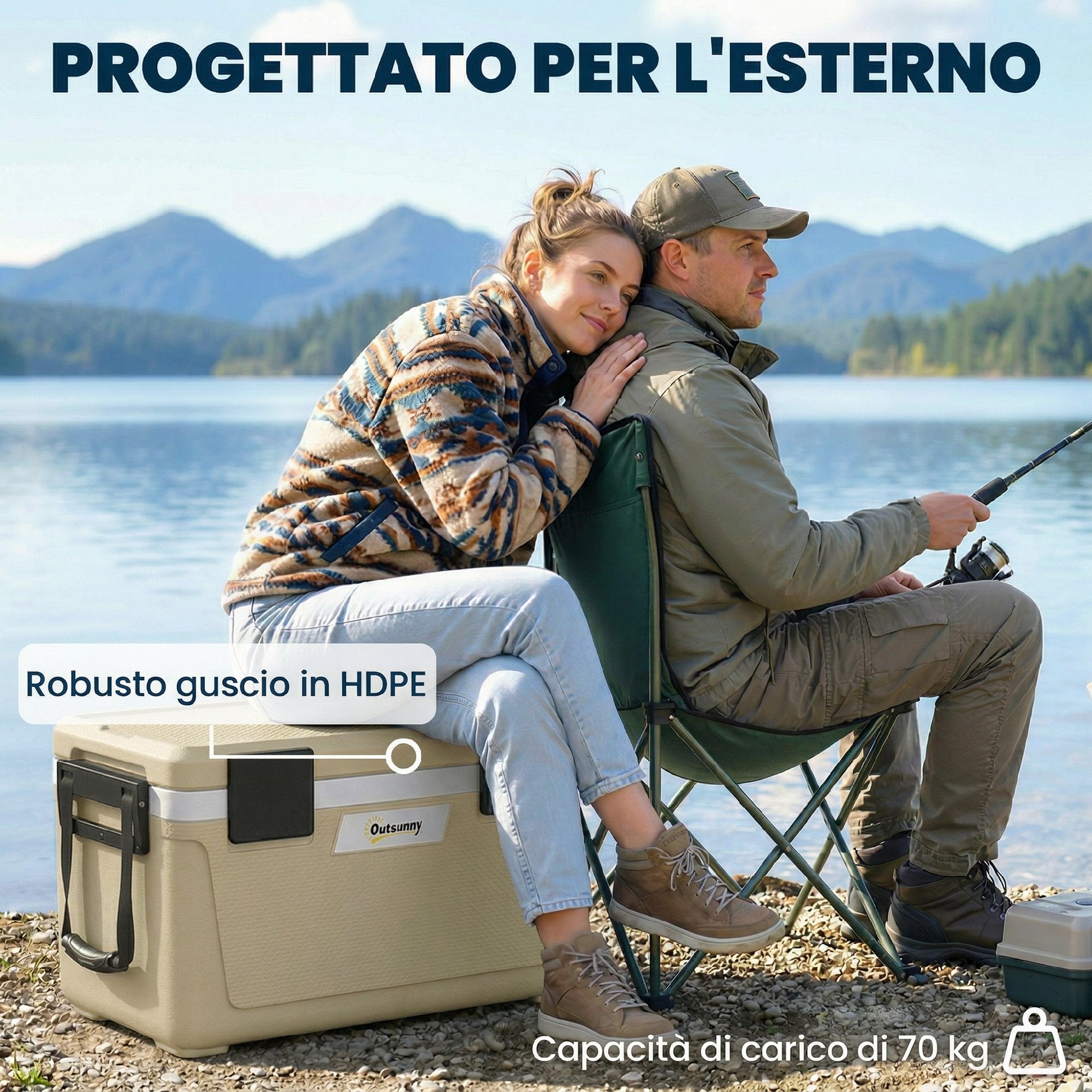 Outsunny 42.6L Insulated Portable Cooler Box with Handle, 66.6x38.5x40 cm, Khaki