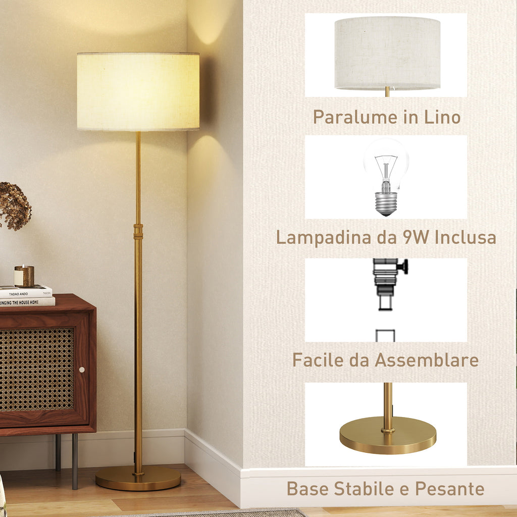 Floor Lamp with Remote Control and Adjustable Brightness 3000K-6000K, Fabric Lampshade, Gold