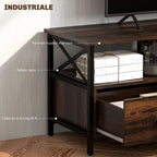Industrial TV Cabinet with 3 Drawers and 3 Open Shelves, in Wood and Steel, 147x40x50 cm, Black and Brown