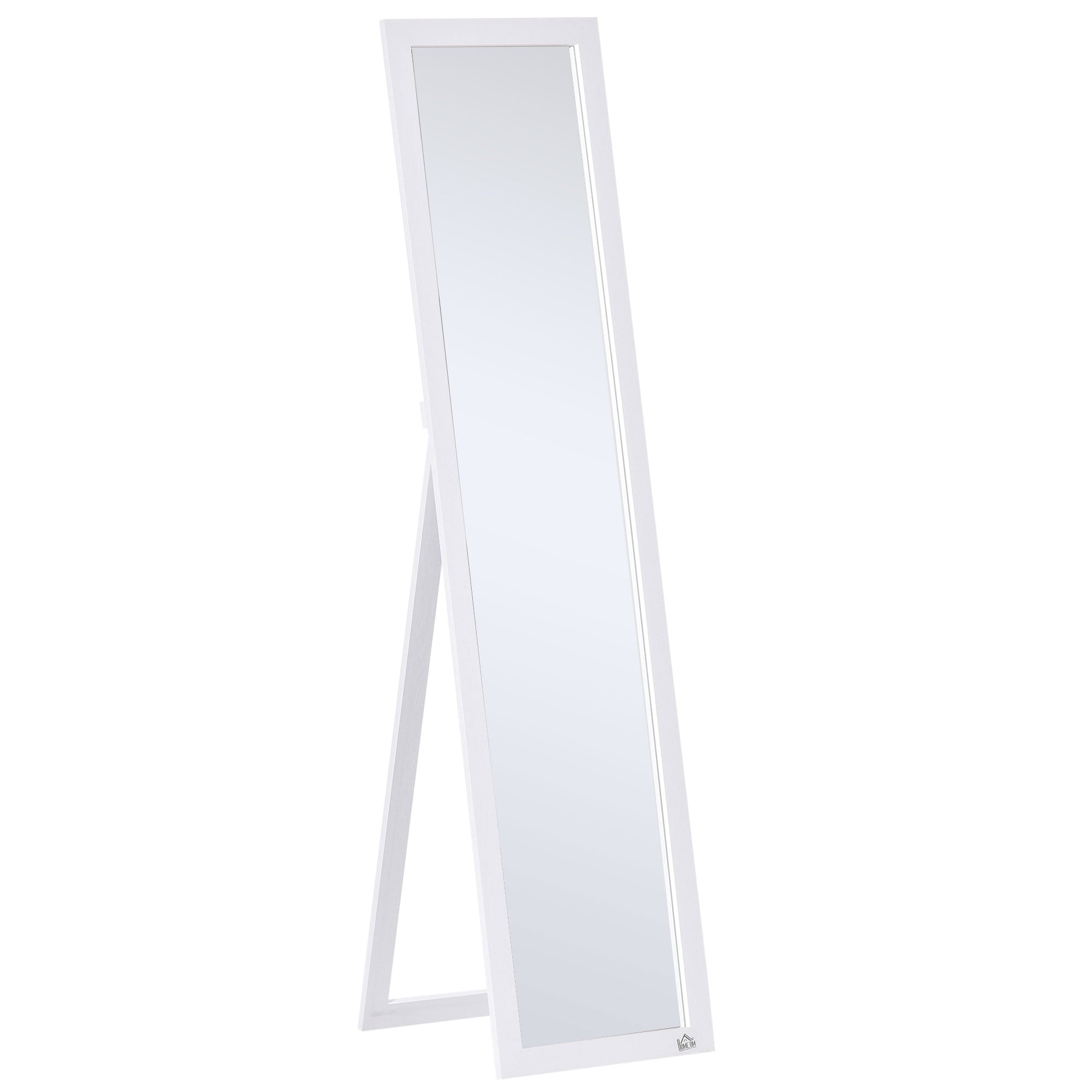 Full Length Mirror with Folding Stand and Mounting Holes, Wood and Glass, 37x37x154 cm, White