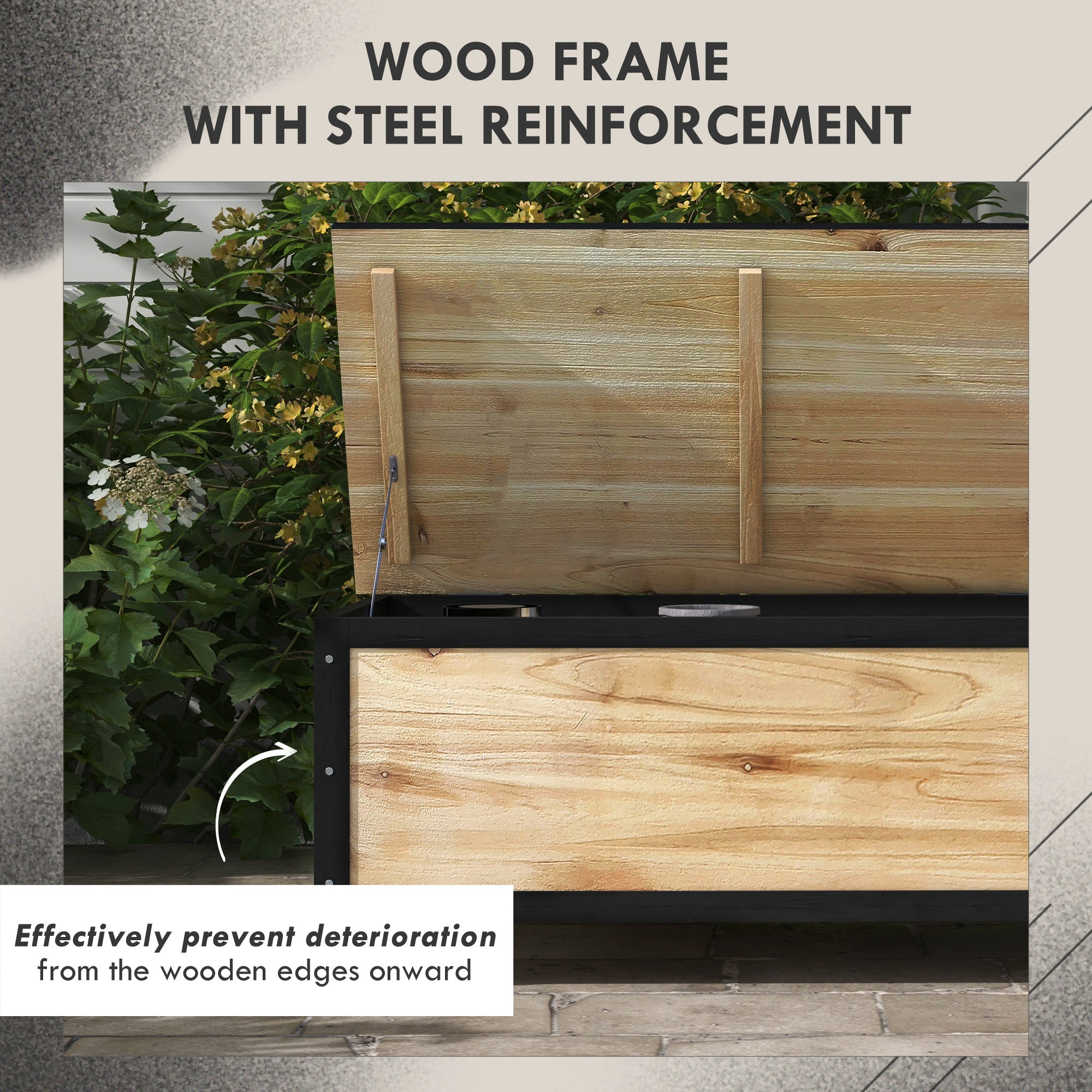 Outsunny 121L container bench with 4 wheel swallows and handles and steel, 100x50x43cm, wooden color - Borgè