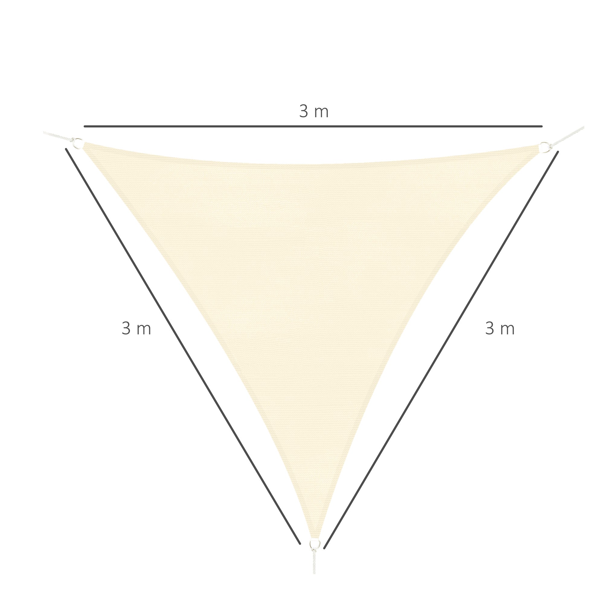 3x3x3m HDPE Triangle Sun Shade Sail for Outdoor Spaces, Cream/Ivory White