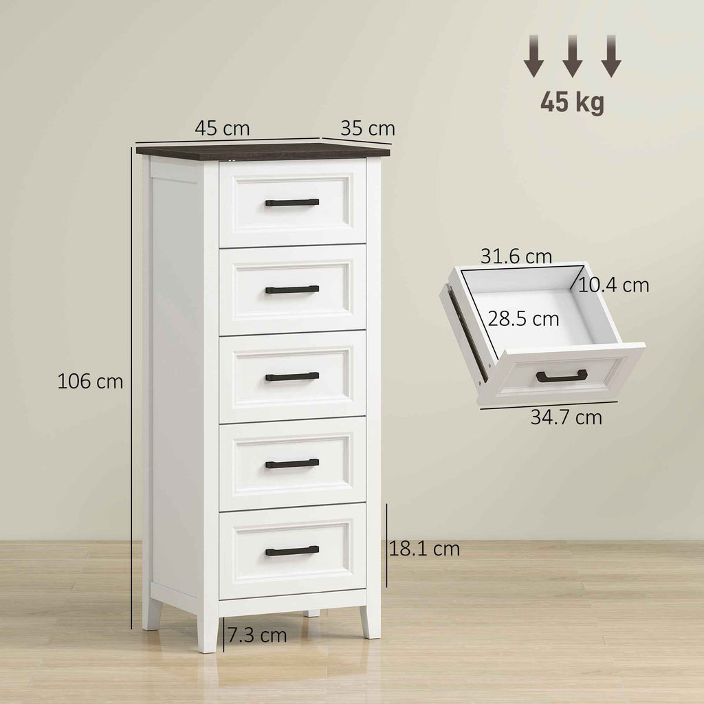 HOMCOM Chest of Drawers with 5 Drawers, Tall Unit for Bedroom and Living Room