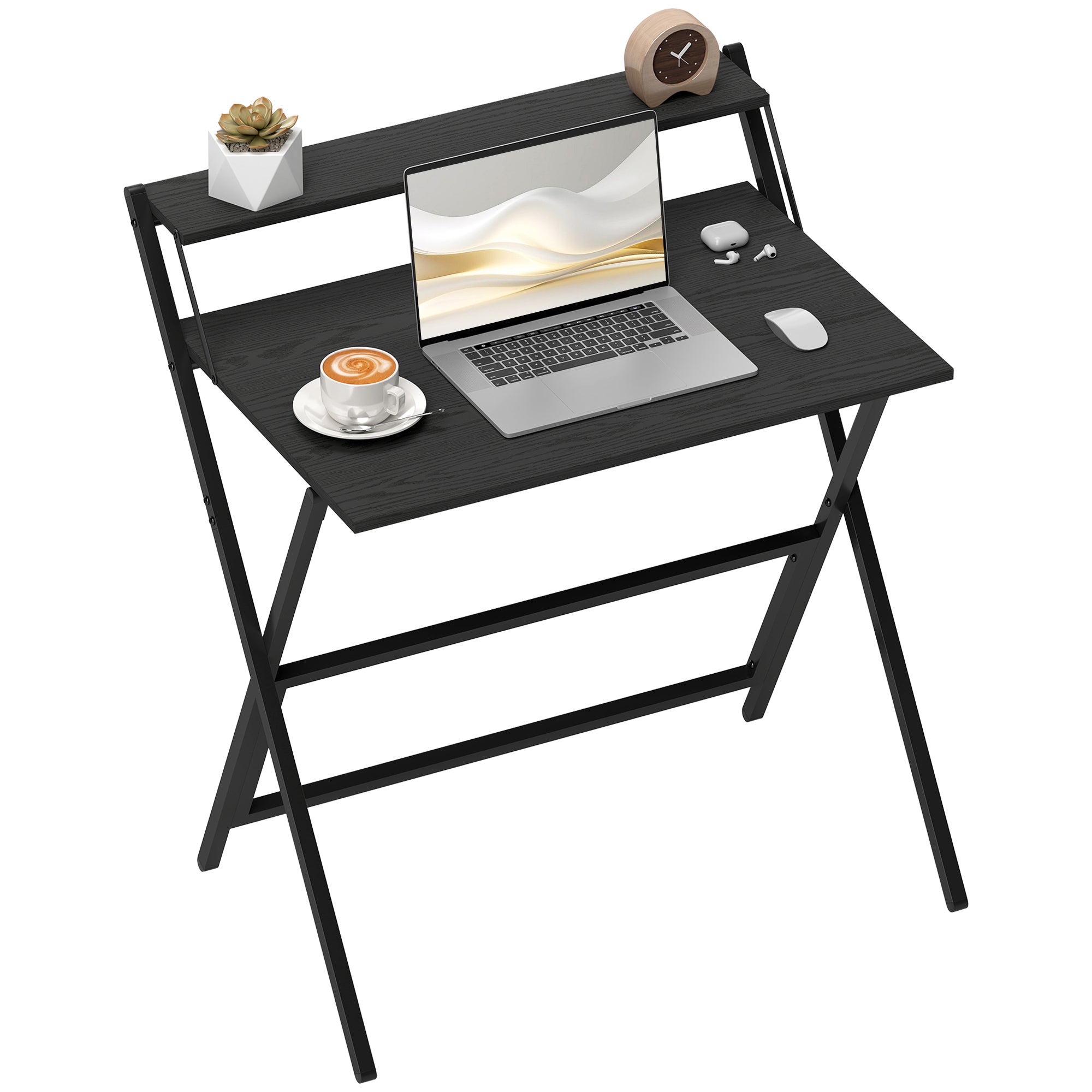 Folding Desk with Monitor Shelf, 81.5x62x86.5 cm, Black