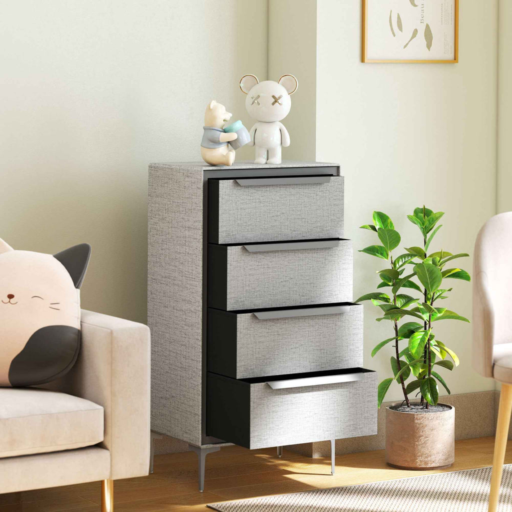 HOMCOM 4-Drawer Steel Chest of Drawers with Linen-Effect Fabric Covering, 60x36x88 cm, Grey