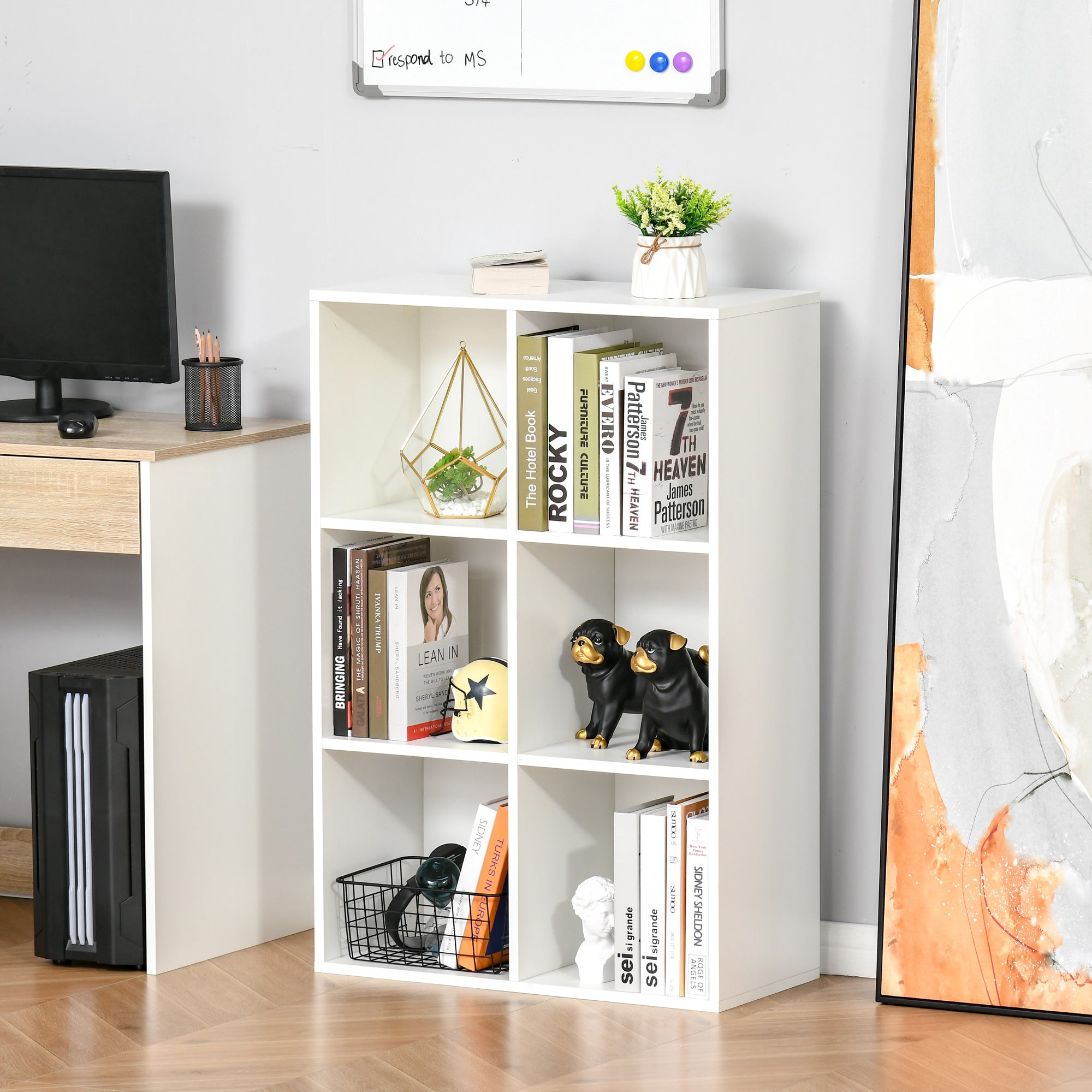 Modern 6-Cube Wooden Bookcase, 65.5x30x97.5 cm, White
