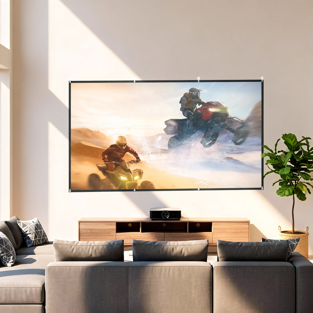 HOMCOM 120" 16:9 HD 4K/8K Projector Screen, Foldable and Portable, Anti-Wrinkle and Washable, Double-Sided, White