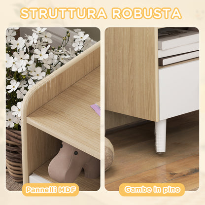 Bedside Table with Drawer for Children 3-10 Years Old in Wood and Pine Wood, 40x32.5x40 cm, White