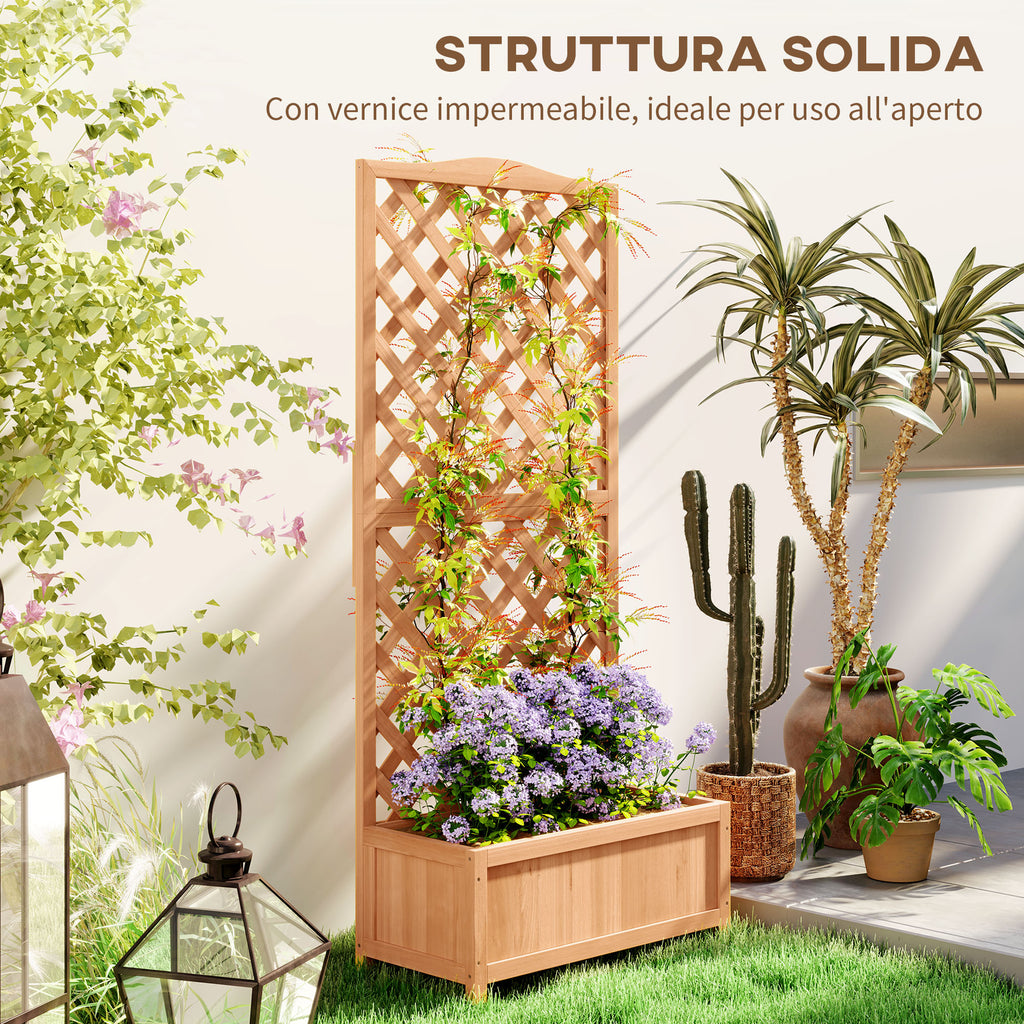 Planter with Trellis for Climbing and Wide Bottom, in Fir Wood, 76x36x170 cm, Brown