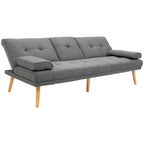 3 Seater Reclining Sofa Bed with 2 Detachable Armrests, in Linen Effect Fabric and Poplar Wood, 181x77x78 cm