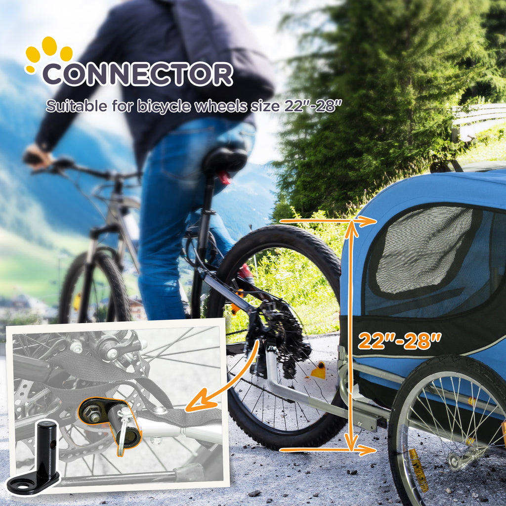 Medium Dog Bike Trailer with Attachment Point, Side Windows and Flag, Steel and Oxford Fabric Bike Trailer, 130x73x90 cm, Blue and Black