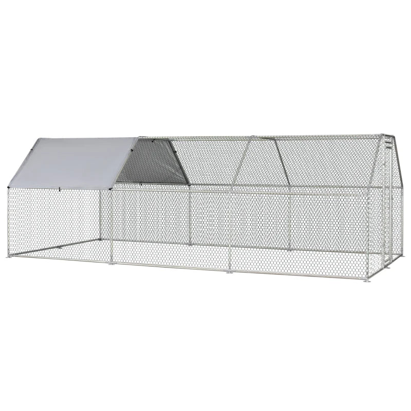Waterproof Galvanized Metal Chicken Coop, Chicken Run with Door and Oxford Cover, 280x570x195cm - Borge' Group Limited
