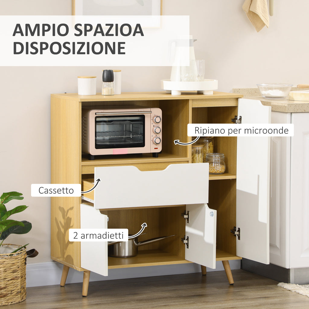 Microwave Cabinet with Open Shelf, Cabinets and Drawer, 90x40x98.5cm White and Wood