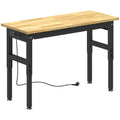 HOMCOM Height-Adjustable Wood and Steel Workbench, 2 AC Outlets, 900 kg Capacity, Wood and Black Color