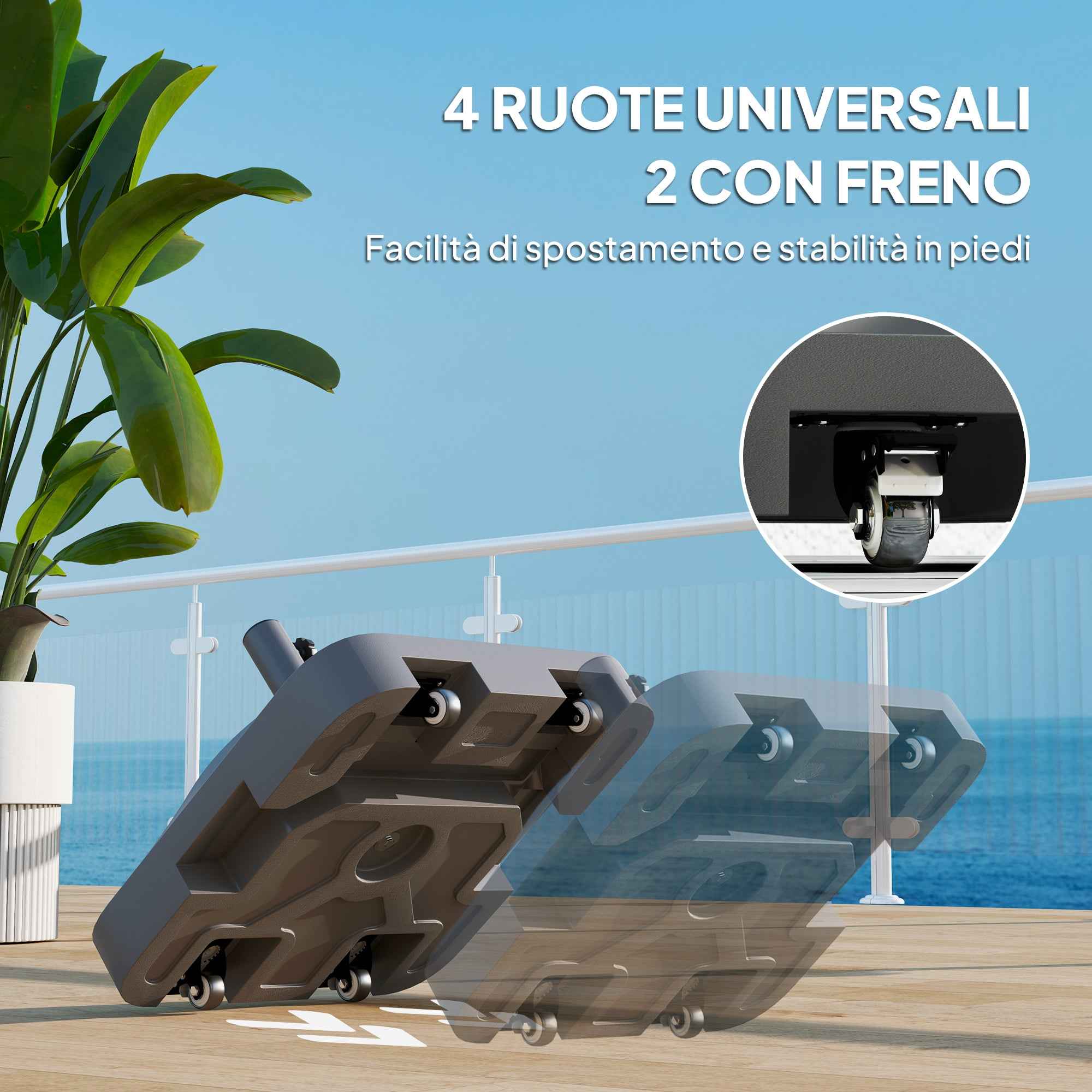 Outsunny Umbrella Base with Wheels and Fillable with Water or Sand, in HDPE, 48x48x32.5 cm, Black