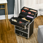 Professional Makeup Trolley Case, Lock with 2 Keys and Wheels, Black 36x23x52cm