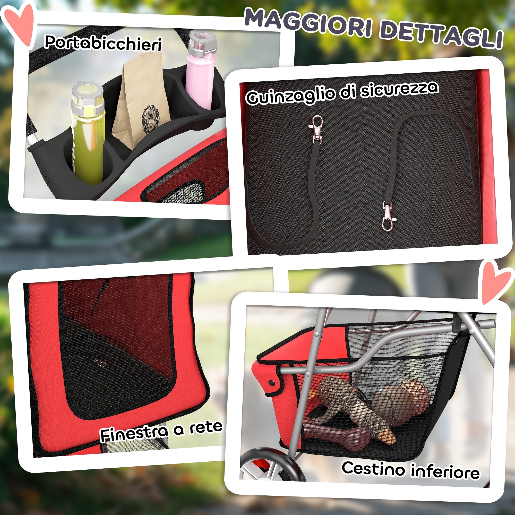 PawHut Folding Dog Stroller with Reflectors, Swivel Wheels, Brakes, and Washable Cushion, Red