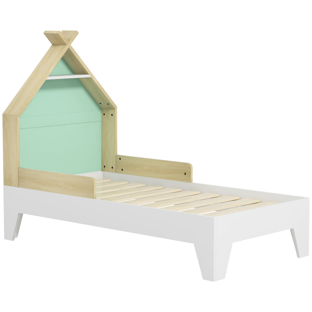 Children's Bed 3-8 Years Old House-Shaped with Wooden Sides, 144x74x110cm, Green