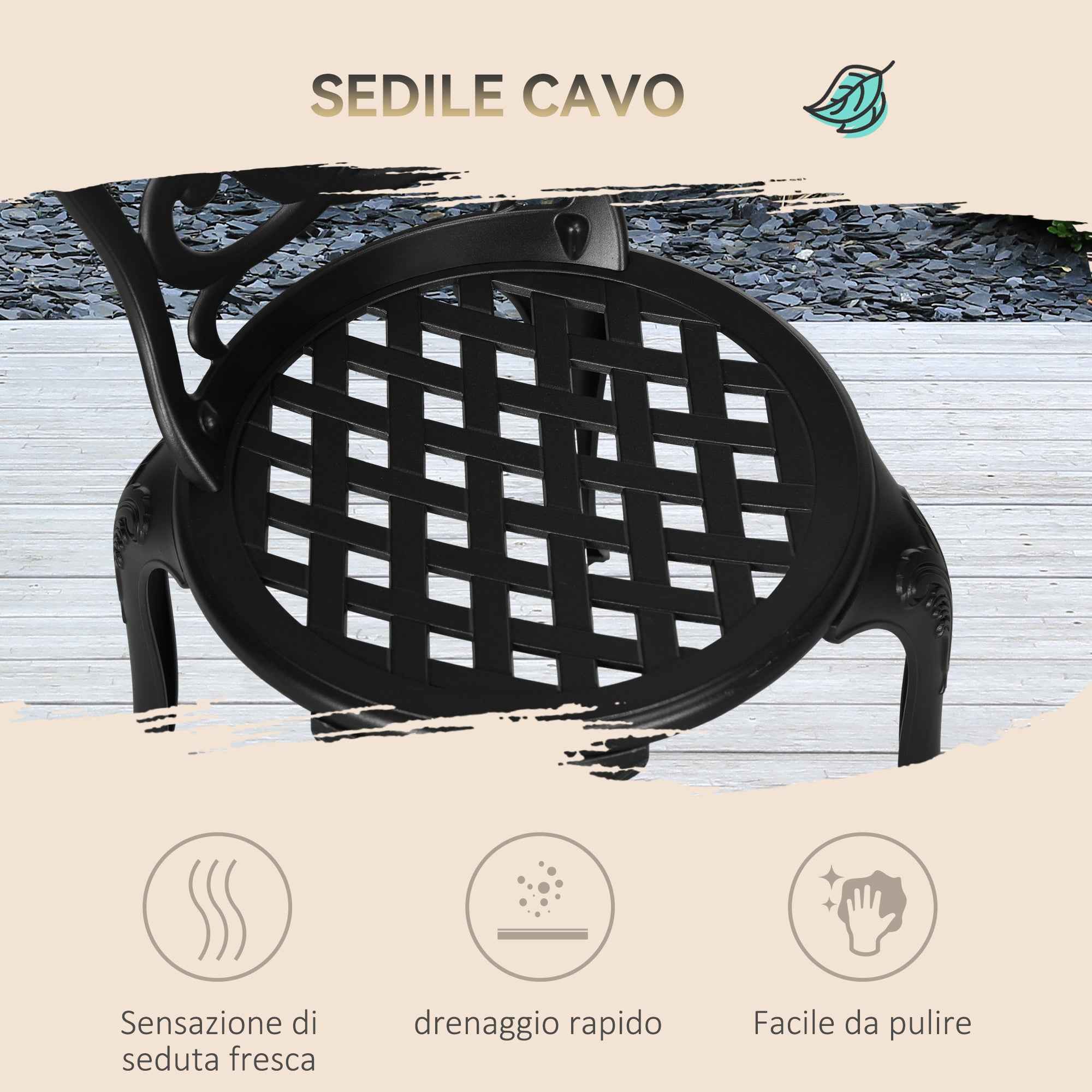 Outsunny 3-Piece Garden Set with 2 Outdoor Chairs and Glass Table with Umbrella Hole, Aluminum, Black