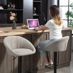 Set of 2 Height-Adjustable Bar Stools with Swivel Fabric Seat and Footrest, Beige