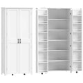 HOMCOM Tall Kitchen Cabinet with Wheels, 2 Doors, 14 Compartments, 80x40x180 cm, White