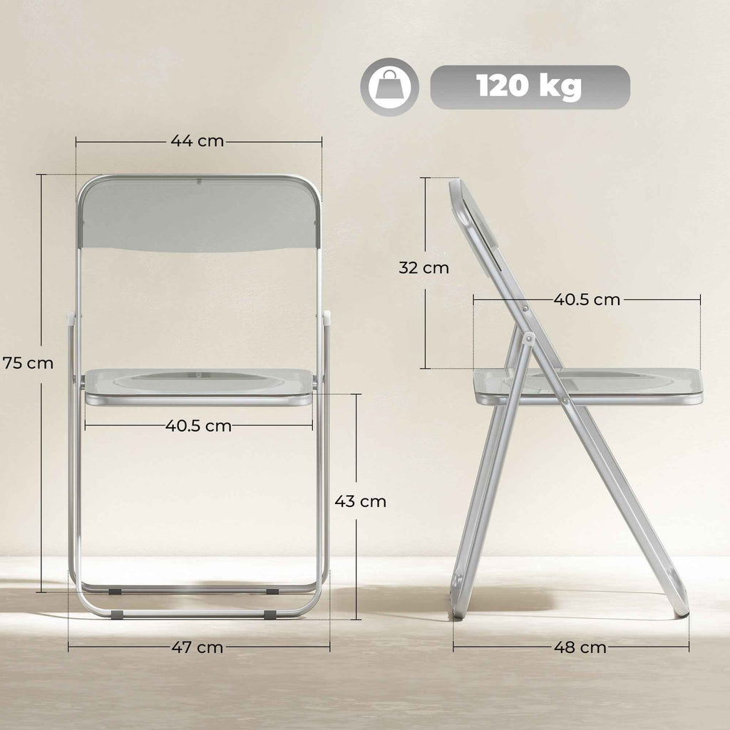 HOMCOM Set of 4 Clear Acrylic Folding Chairs, Grey